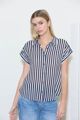 Delaney - Striped Button Top