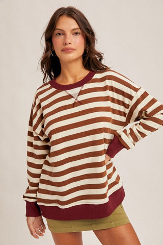 Maya - Striped Crew Neck (Brown)