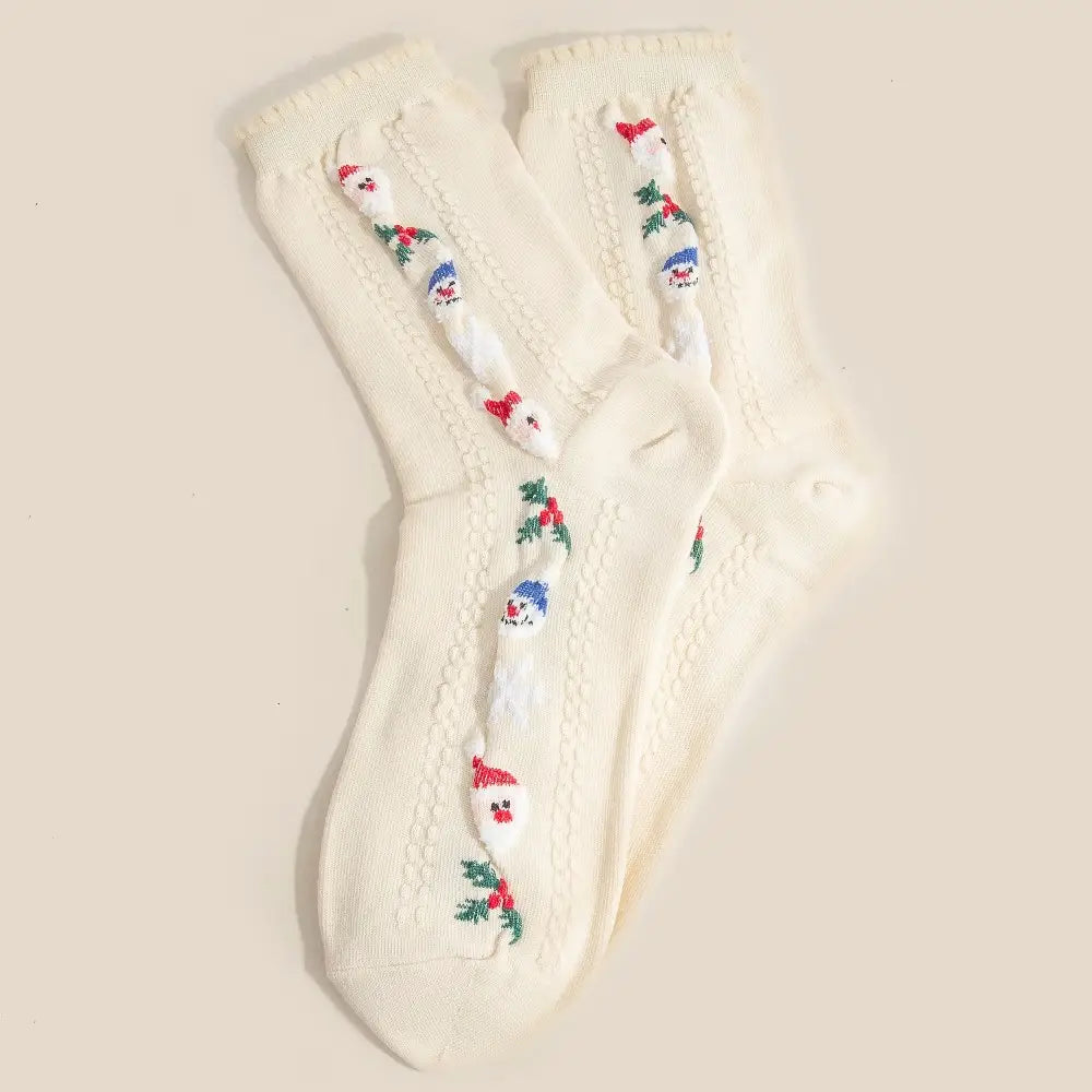 Embroidered Christmas Socks (White)
